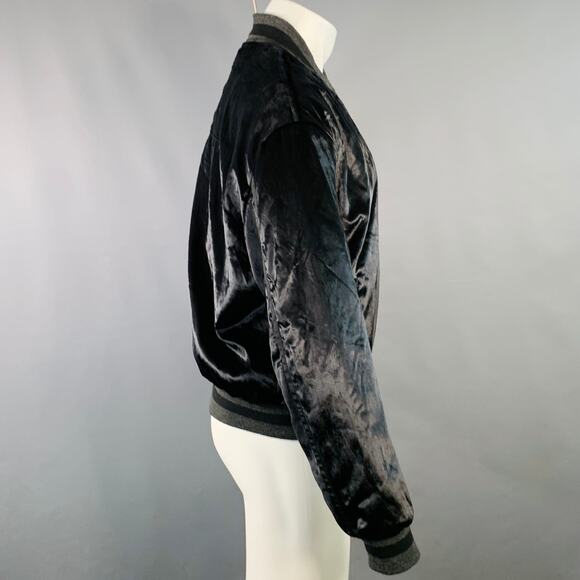 HAIDER ACKERMANN Size M Black Velvet Viscose Blend Zip Up Bomber Jacket - Picture 2 of 6
